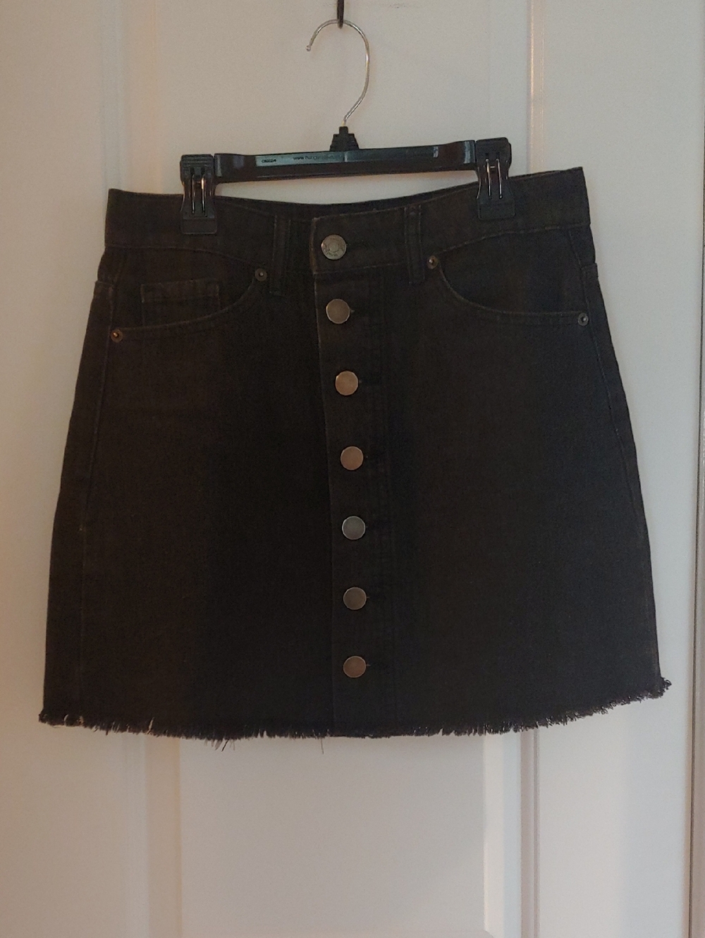 Black Button-Front Denim Skirt